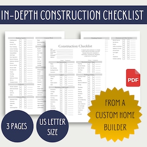 In-Depth Building Construction Checklist Printable, General Contractor Checklist, Construction Binder PDF