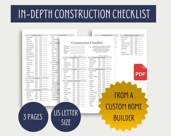 In-Depth Building Construction Checklist Printable, General Contractor Checklist, Construction Binder PDF