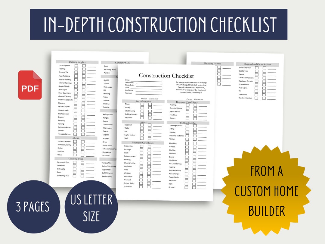 In-depth Building Construction Checklist Printable General - Etsy Australia