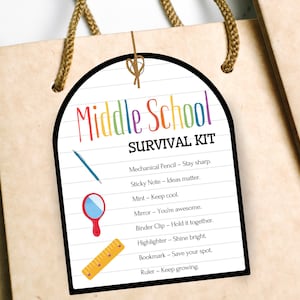 Editable Middle School Survival Kit Gift Tags, Back To School Gift, First Day of School Gift Tag, Student Survival Kit, Gift for Students