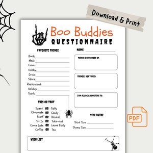 Printable Halloween Gift Exchange Questionnaire, You’ve Been Booed form, Favorite things list