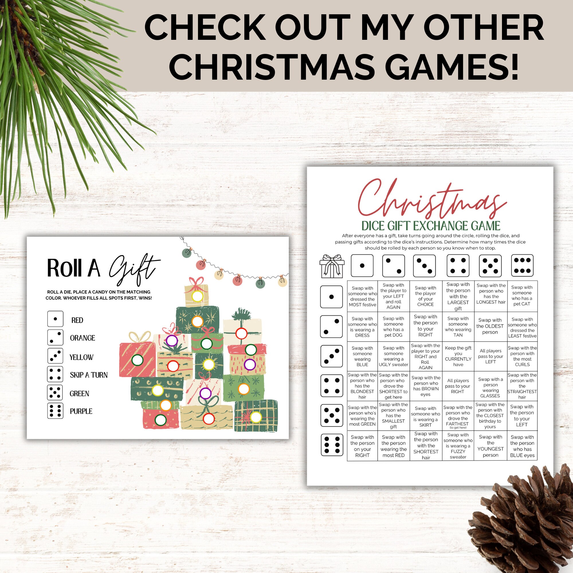 Roll the Dice Christmas Gift Exchange Game, Printable Christmas Dice