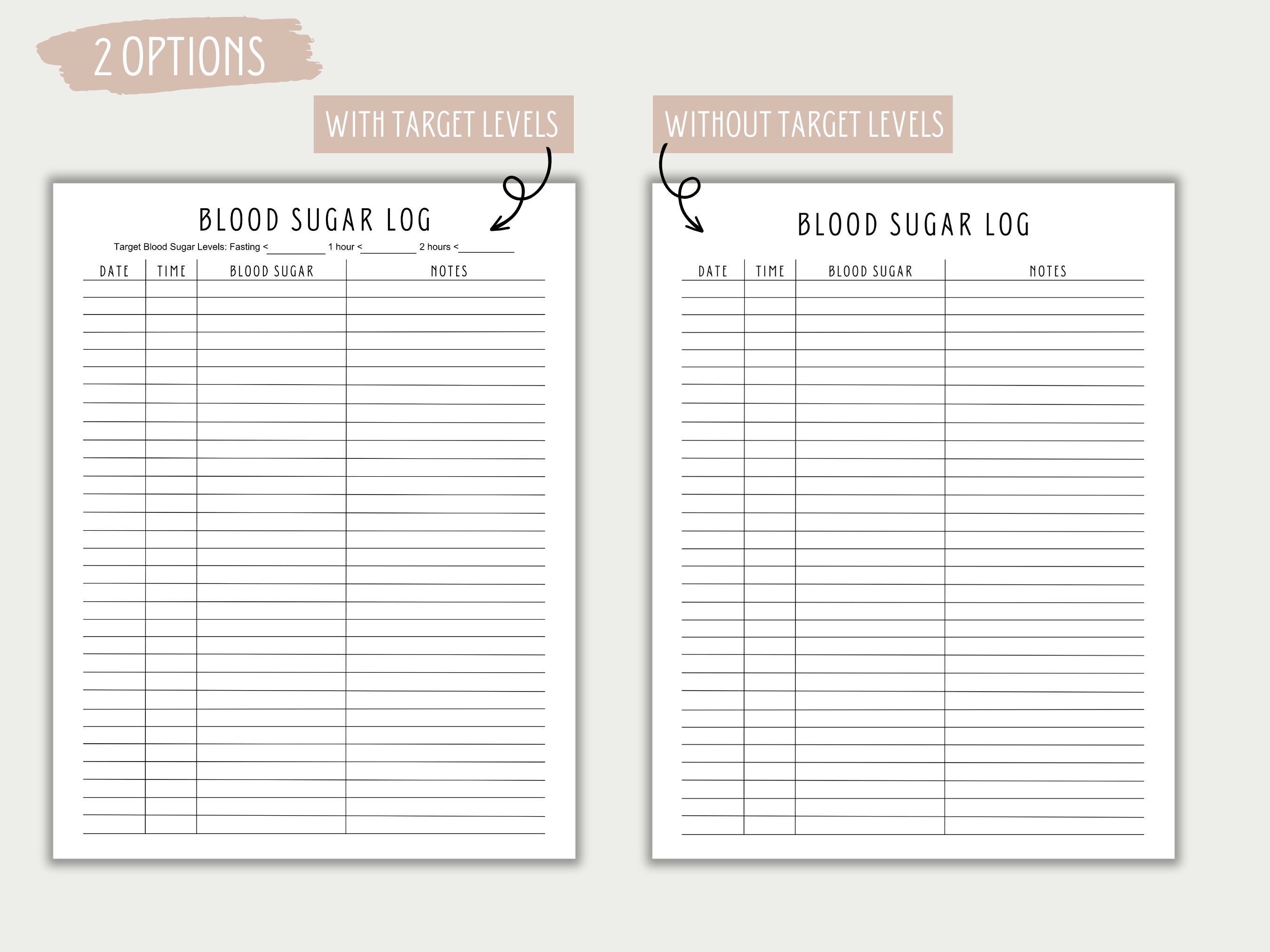 Printable Blood Sugar Log Instant Download Blood Sugar - Etsy