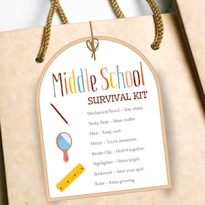 Editable Middle School Survival Kit Gift Tags, Back To School Gift, First Day of School Gift Tag, Student Survival Kit, Gift for Students