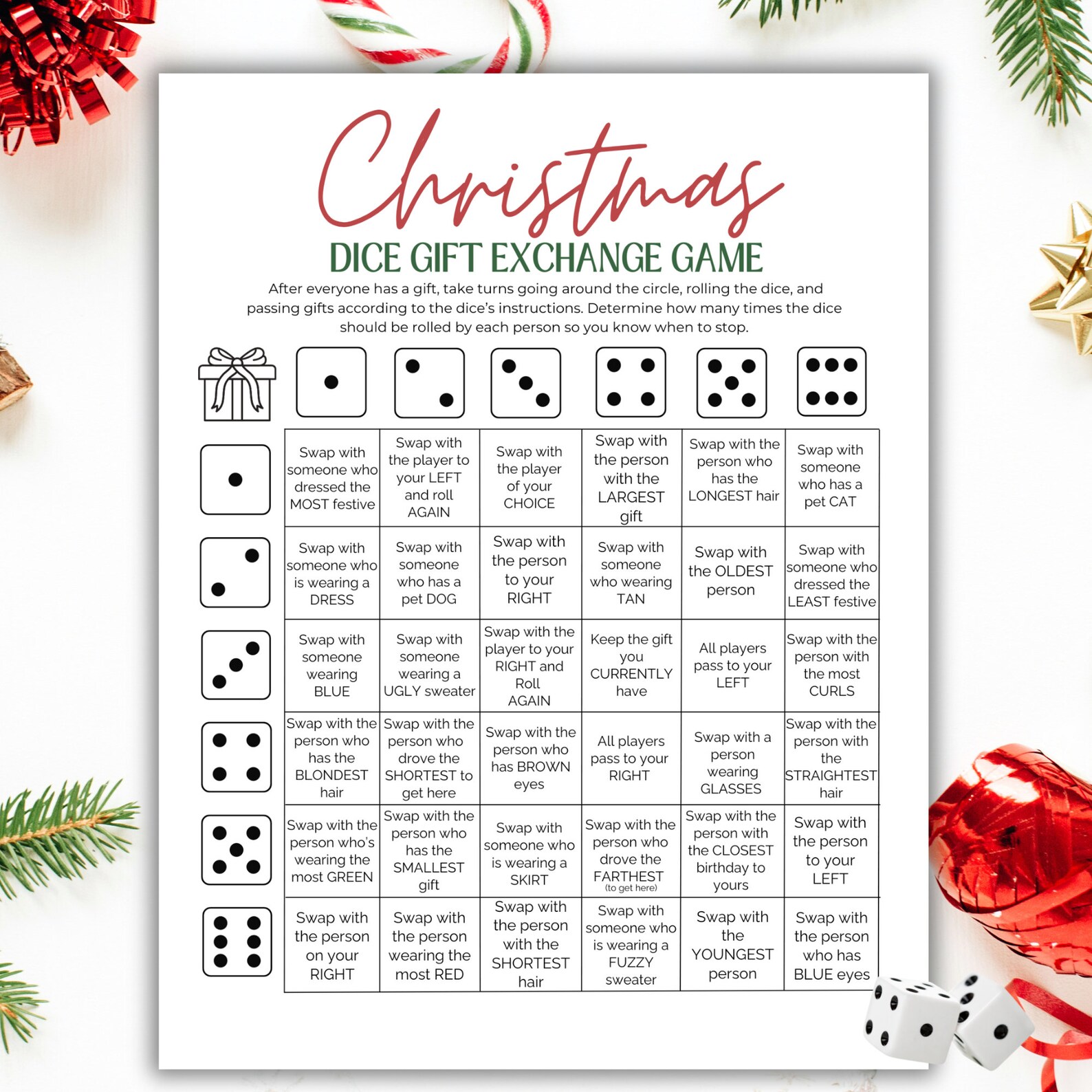 Roll the Dice Gift Exchange Game, Christmas Gift Exchange Dice Game ...