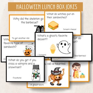 Halloween Lunch Box Witze für Kinder, Lunch Box Notizkarten, Kinder Rätsel, druckbare Lunch Notes