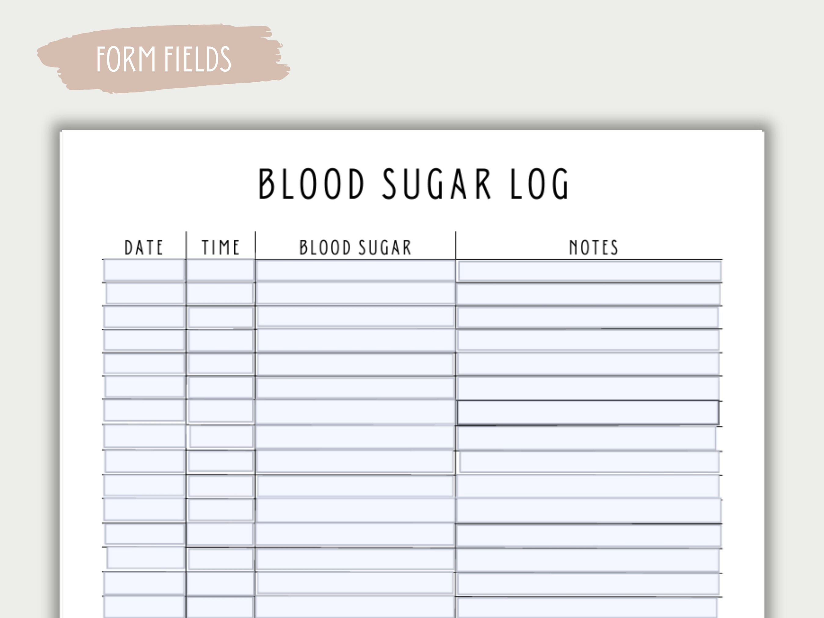 Printable Blood Sugar Log Instant Download Blood Sugar - Etsy