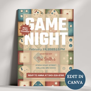 Editable Game Night Invitation, Board Game Lover Birthday Invite, House Party Trivia Night, Family Game Night