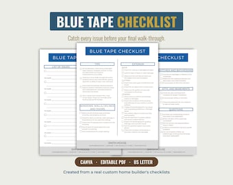 New Home Walk-Through Checklist, Blue Tape Home Construction Checklist, Final Walk-Through Buyer Checklist, Home Inspection Checklist