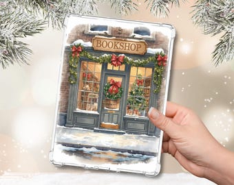 Christmas Bookshop Kindle Insert, Merry Watercolor Bookstore Kindle Insert, Kindle Decorating, Cute Bookish Accessories for Kindle and Kobo