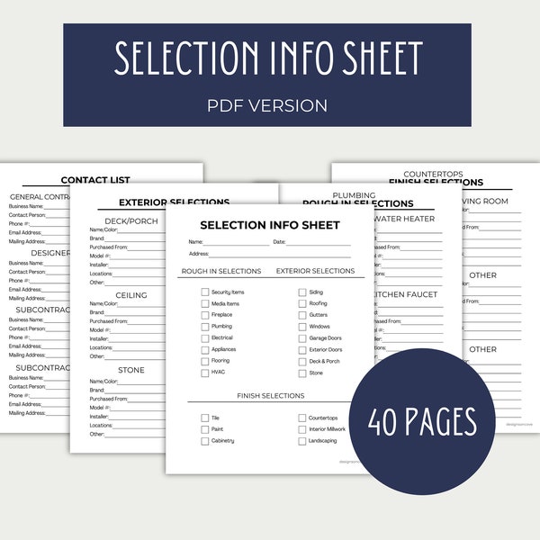 Sample Home Selection Sheet.pdf Selections Template for New Construction - Etsy
