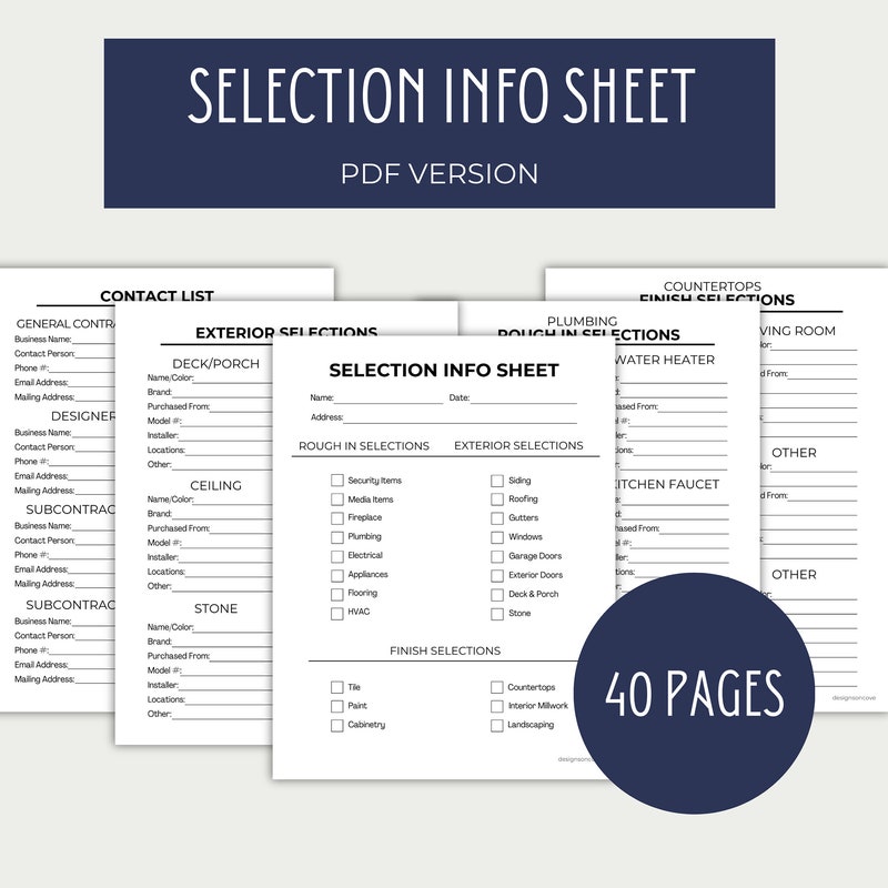Selections Template for New Construction - Etsy