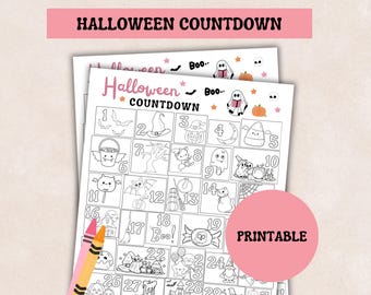 Pink Halloween Countdown Calendar, Halloween Activities, Halloween Advent Calendar, Halloween Coloring Activity