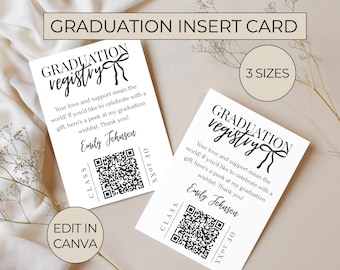 Graduation Insert Card, Graduation Registry QR Code Card, Tip the Graduate Template, Editable College Fund Card, Graduation Party Insert