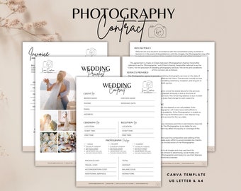 Plantilla de contrato de fotografía de bodas, plantilla de precios de fotografía, contrato para fotógrafos