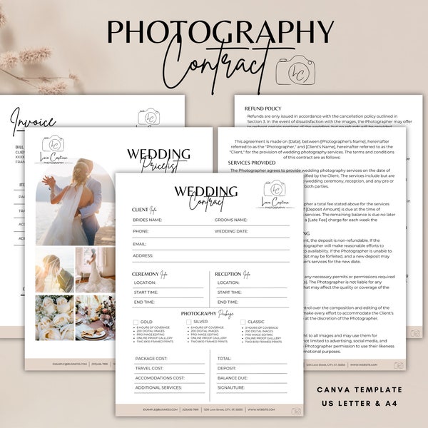 Wedding Photography Contract Template, Photography Pricing Template, Contract for Photographers