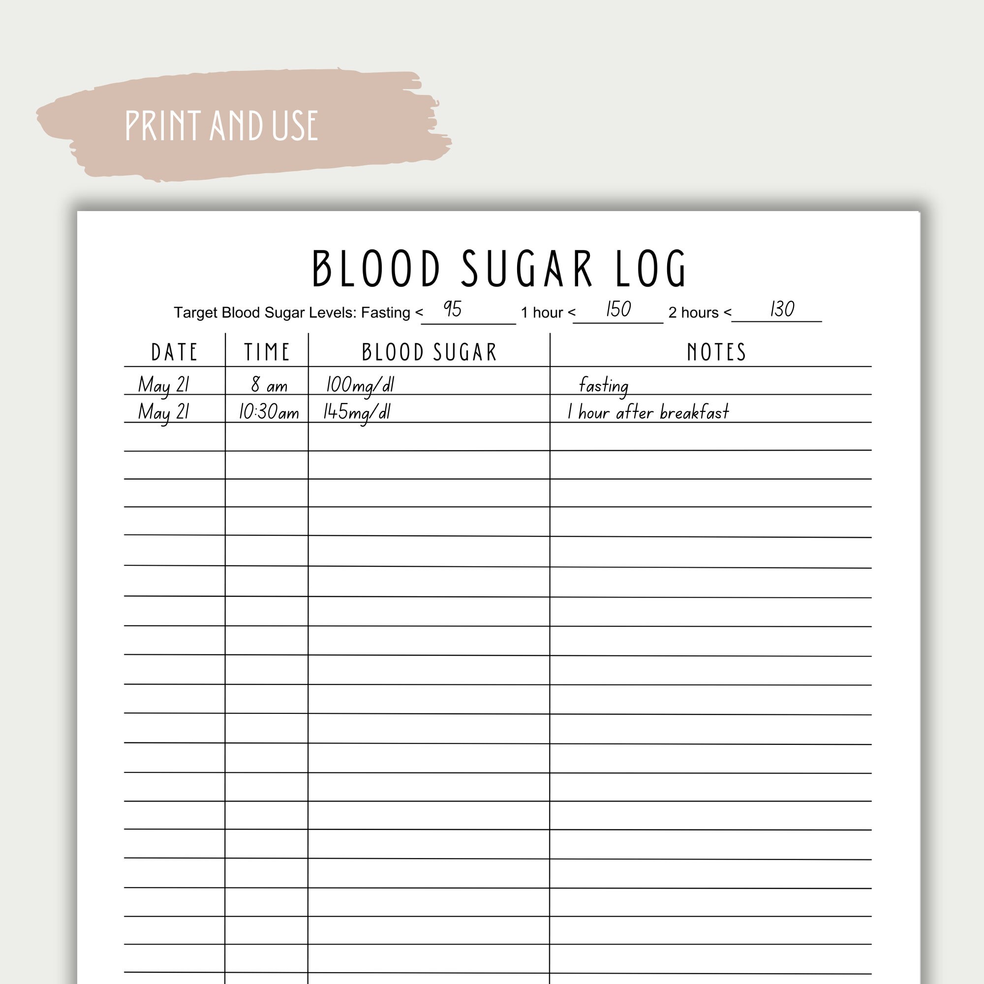 Printable Blood Sugar Log Instant Download Blood Sugar Tracker Printable Blood Sugar Log Instant Download Blood Sugar Tracker