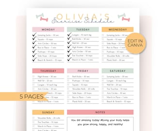Editable Kids Movement Chart Bundle, Kids Daily and Weekly Exercise Routine, Kids Fitness Activities Routine Chart, Kids Workout Schedule