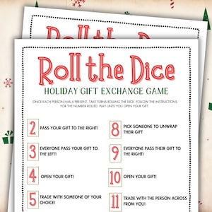 Roll the Dice Gift Exchange Game, Christmas Gift Exchange Dice Game, Printable Christmas Dice Game, Pass the Gift Game