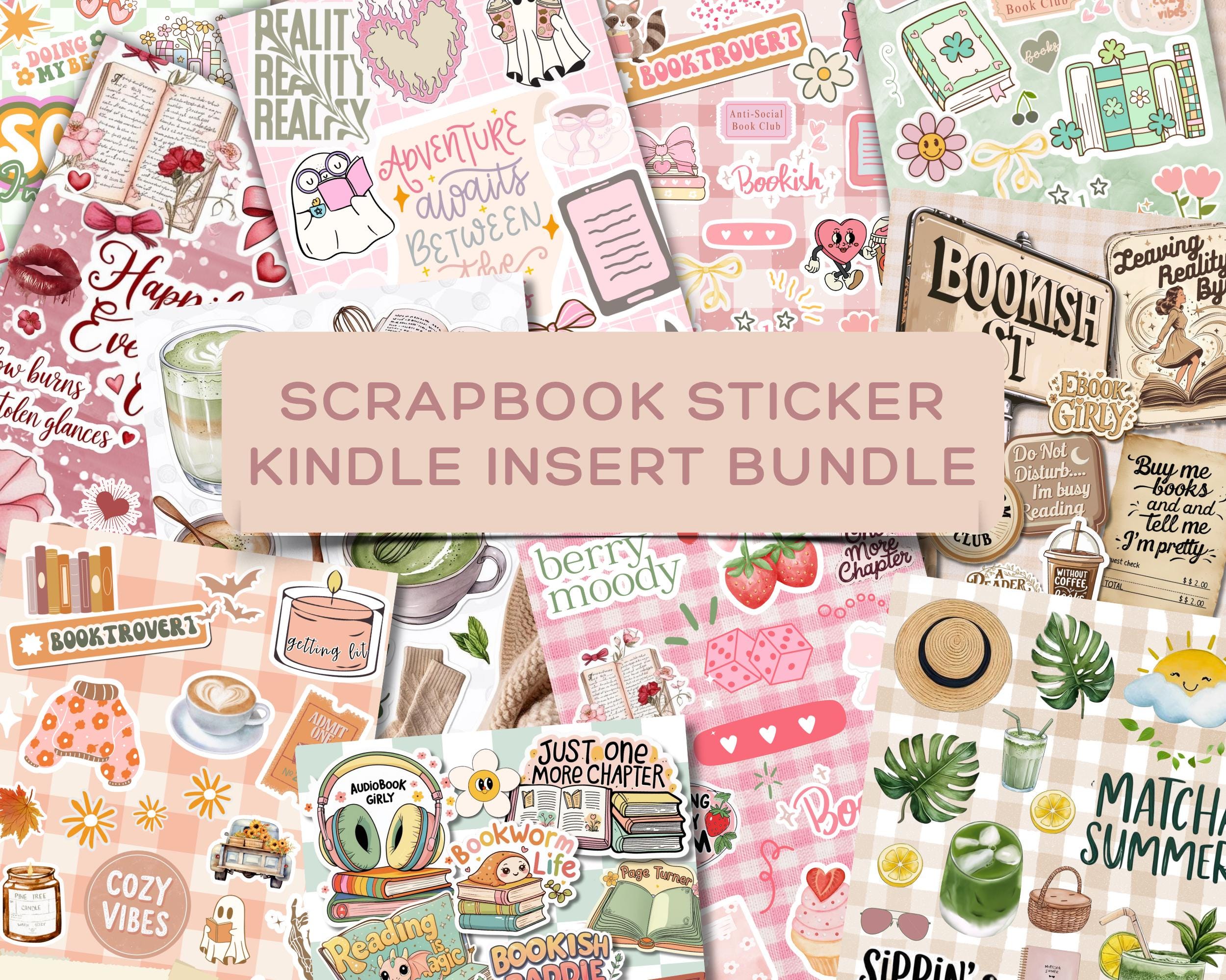 Printable Sticker Collage BUNDLE Kindle Insert, Cute Kindle Inserts, Kindle Decorating, Paperwhite, Oasis, 11 gen, Scribe, Basic, Kobo, Boox