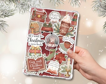 Christmas Sticker Collage Kindle Insert, Cute Christmas Kindle Case Insert, Cute Bookish Accessories for decorating Kindle and Kobo