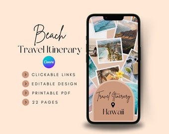 Beach Travel Itinerary Template, Mobile Vacation Itinerary, Travel Guide, Honeymoon Planner, Mobile Travel Itinerary