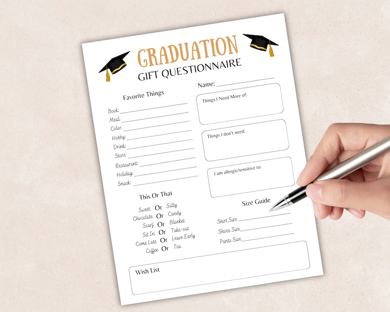 Editable Graduation Gift Questionnaire, Printable All About Me Form ...