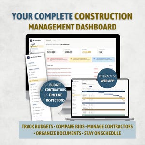 Construction Project Management Dashboard, Home Builder Project Tracker,  Contractor Budget & Schedule Organizer, Interactive Web App
