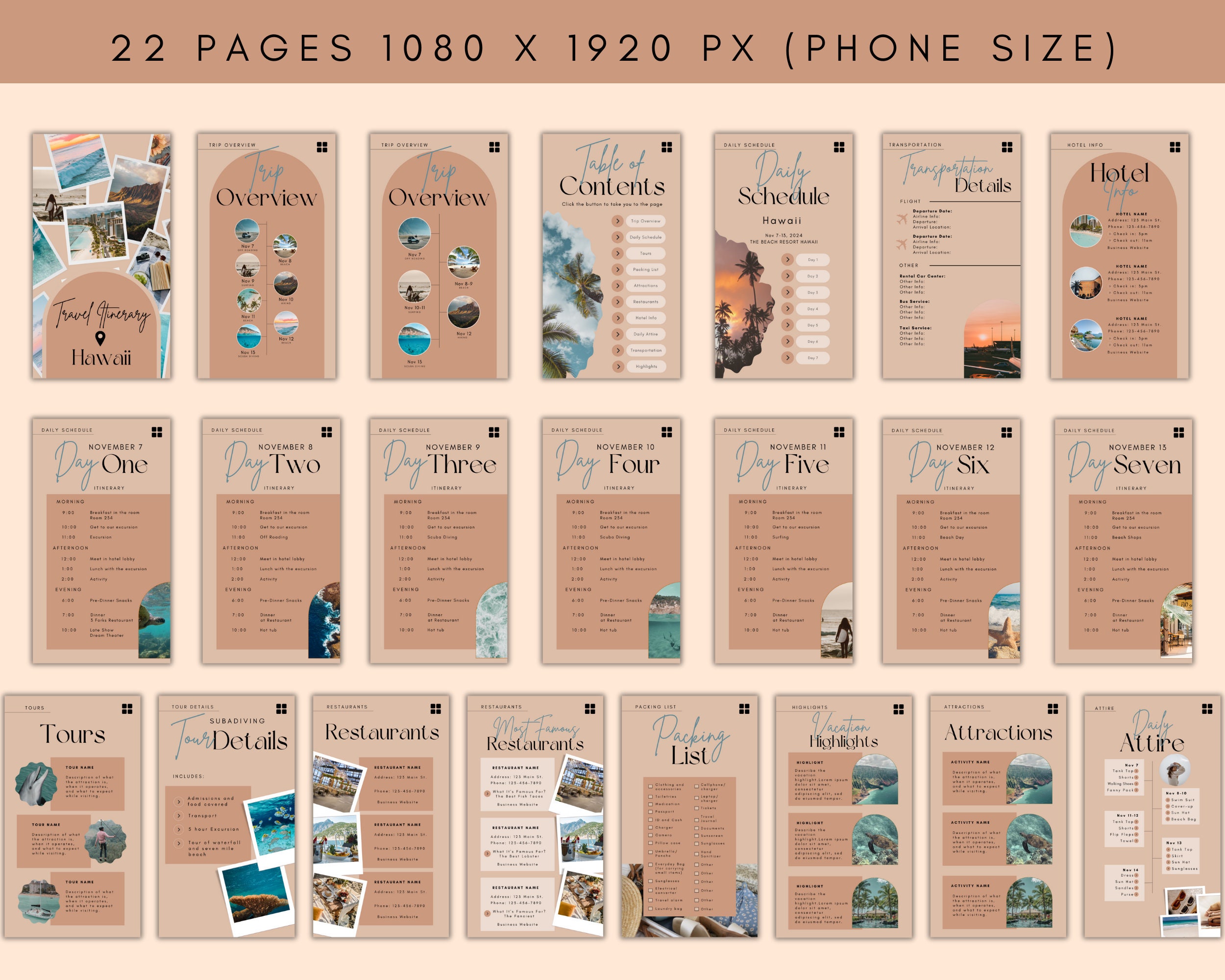 Beach Travel Itinerary Template, Mobile Vacation Itinerary, Travel Beach Travel Itinerary Template, Mobile Vacation Itinerary, Travel