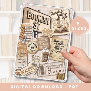 Printable Beige Kindle Insert, Bookish Sticker Collage Kindle Insert, Kindle Decorating, Paperwhite, Oasis, 11 gen, Scribe, Basic, Kobo,Boox