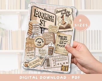 Printable Beige Kindle Insert, Bookish Sticker Collage Kindle Insert, Kindle Decorating, Paperwhite, Oasis, 11 gen, Scribe, Basic, Kobo,Boox