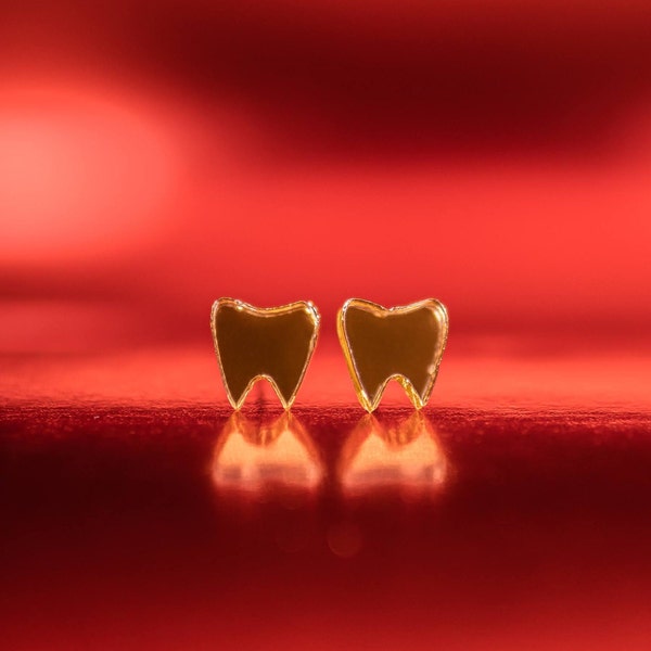 Gold Mirrored Acrylic Tooth Stud  Earrings