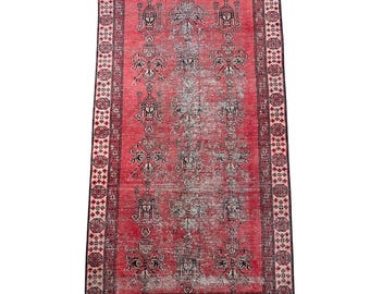 Vintage Turkish Wool Rug (3'9"x6'9") - Handmade Red Oriental Decor