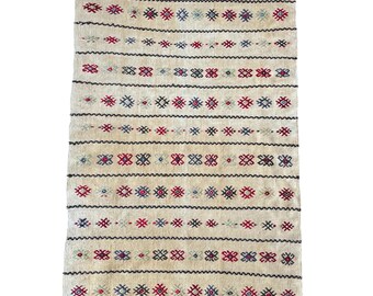 3'1"x4'5" Handmade Wool Kilim – Cream Tribal Geometric Accent Rug