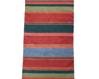 3'x5' Striped Kilim Rug | Flatweave Wool Accent Rug | Red, Blue & Green Boho Serape Style