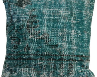 Turquoise Wool Pillow Cover: 20" Vintage Turkish Kilim Pillowcase