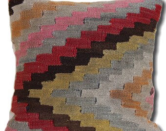 Vintage Kilim Pillow Cover 16x16: Handwoven Wool Accent Pillowcase