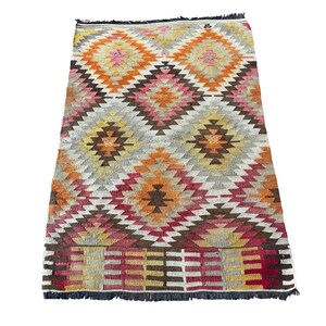 2&#39;7&quot;x3&#39;9&quot; Handmade Wool Kilim Rug – Multicolor Turkish Small Area Rug