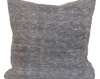 Vintage Hand-Knotted Wool Kilim Pillow Cover: Gray Rug Pillow 16x16