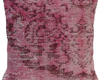 Pink Turkish Kilim Pillow Cover: Hand-Knotted Wool Rug, 18x18