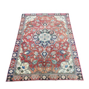 3&#39; x 4&#39;3&quot; Handmade Turkish Wool Rug | Vintage Floral Red Rug | Boho Accent Rug