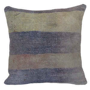 Vintage Kilim Rug Pillow Cover 16x16: Handwoven Turkish Wool Cushion