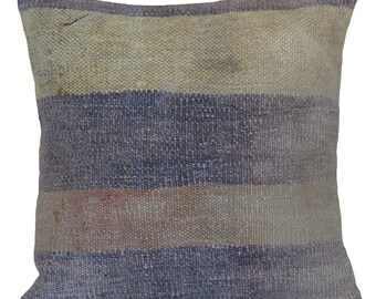 Vintage Kilim Rug Pillow Cover 16x16: Handwoven Turkish Wool Cushion Pillowcase