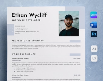 ATS Resume Template, Modern Professional Design (Word & Canva)