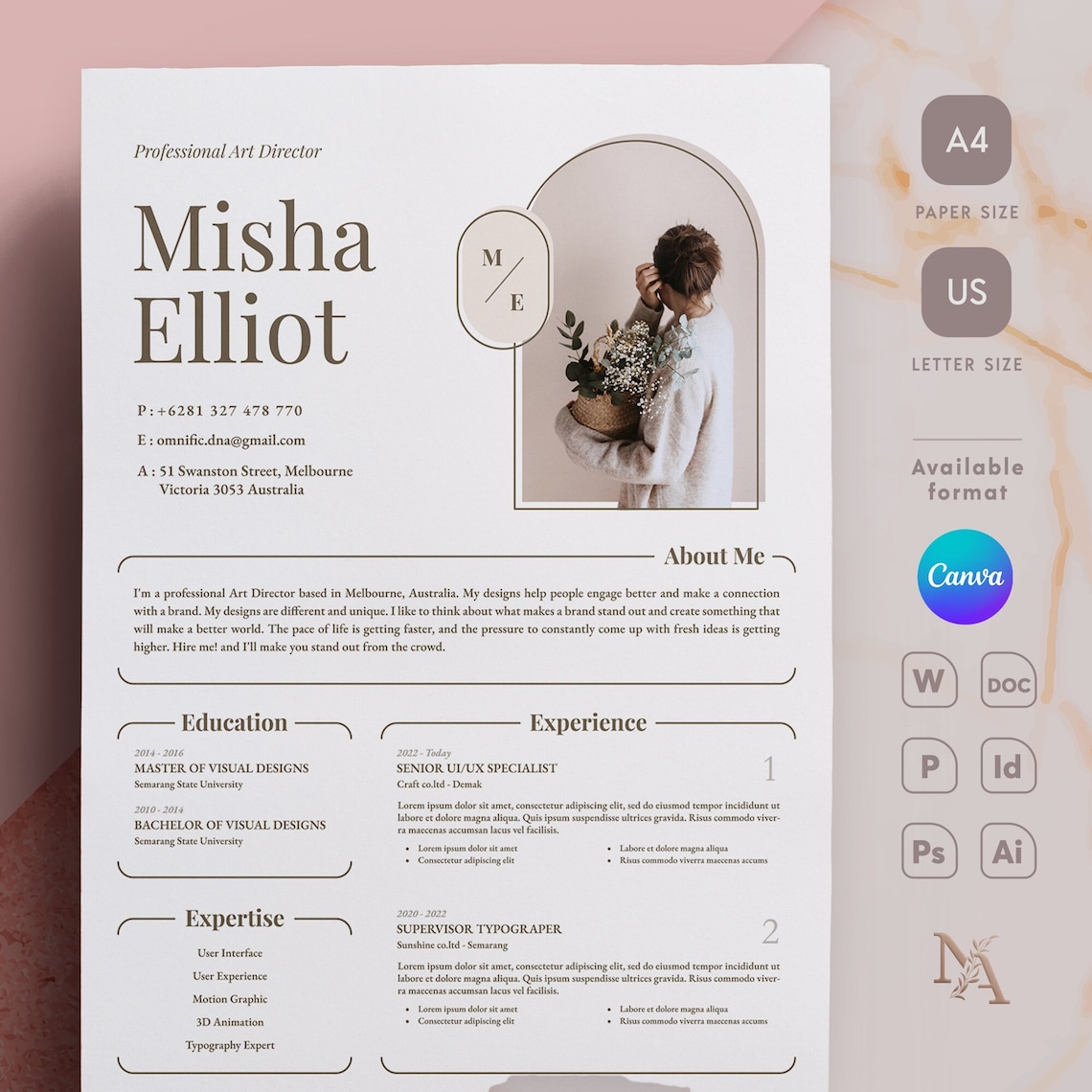 Aesthetic Resume Template | Modern CV Design, Business Card (canva ...