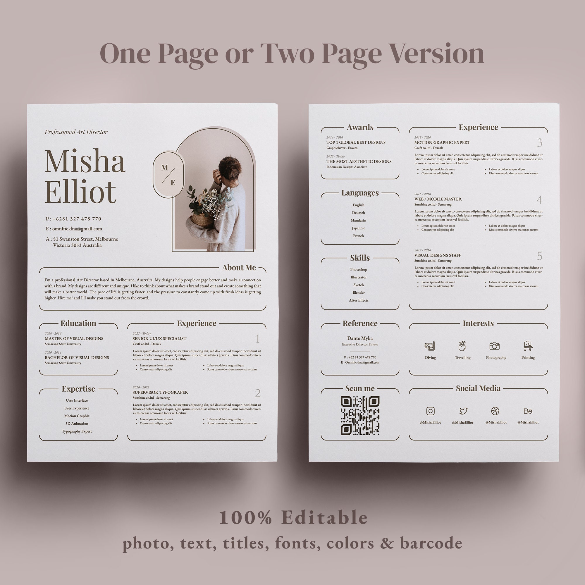 Aesthetic Resume Template Canva Resume Professional Cv Unique Etsy Australia