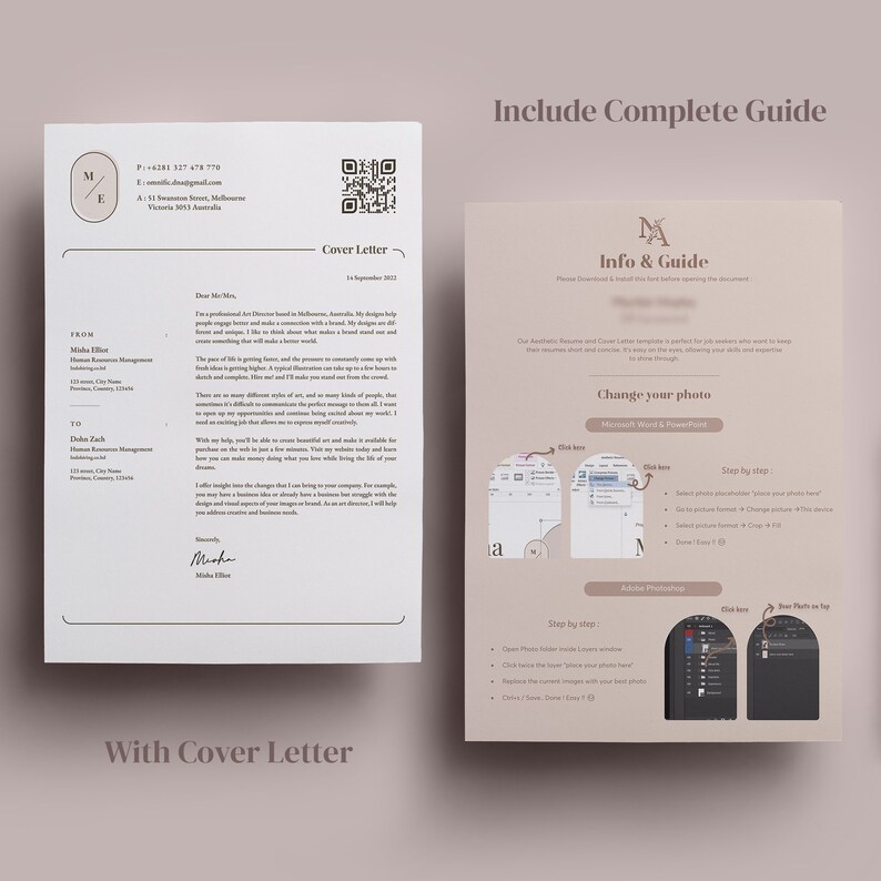 Aesthetic Resume Template and Cover Letter Professional Etsy