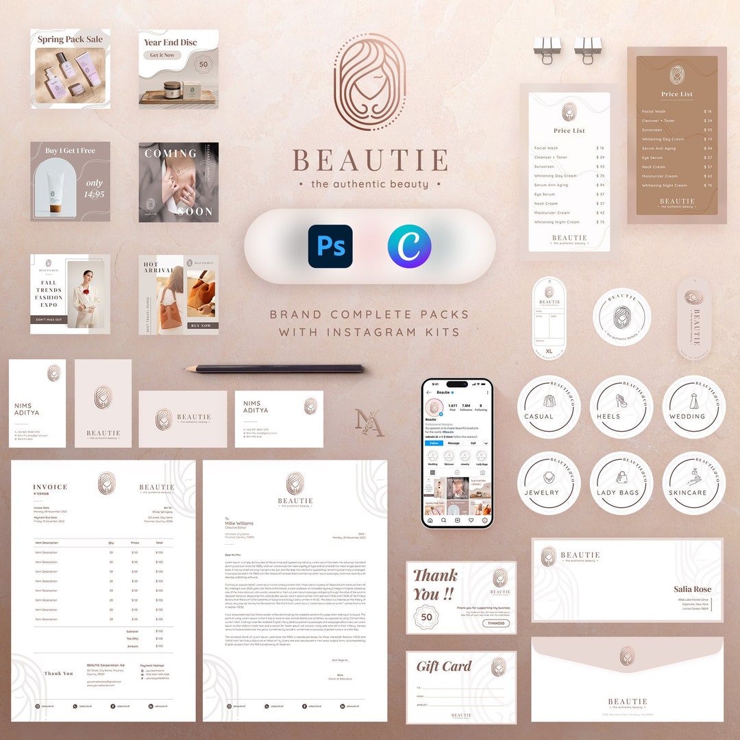 Beauty Logo Template Beauty Branding Kit Printable Logo Skincare Brand