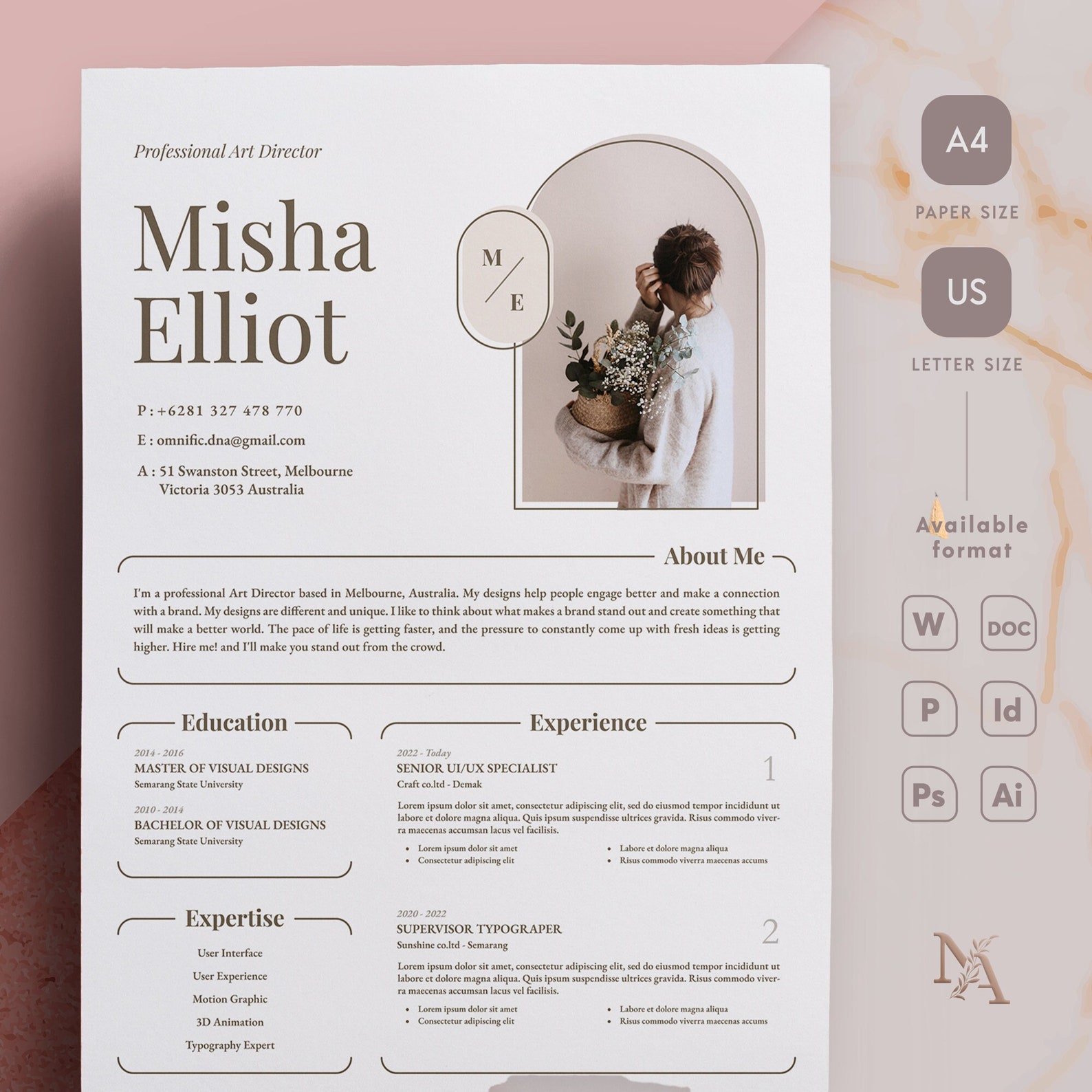 Aesthetic Resume Template and Cover Letter Professional Etsy
