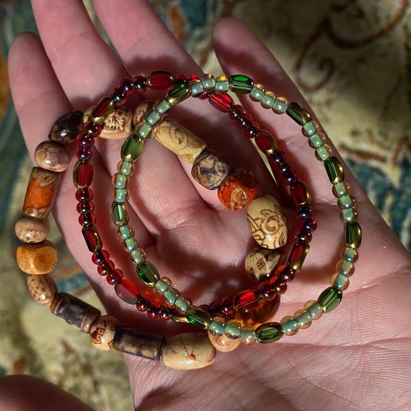 Earthy Bracelet set Bohemian Jewelry Hippie Wooden beads Vintage Style Handmade Bracelet Set Boho